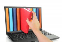 Image of a bookshelf on a laptop